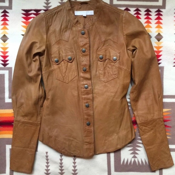All Saints Leather Western Snap Shirt Jacket